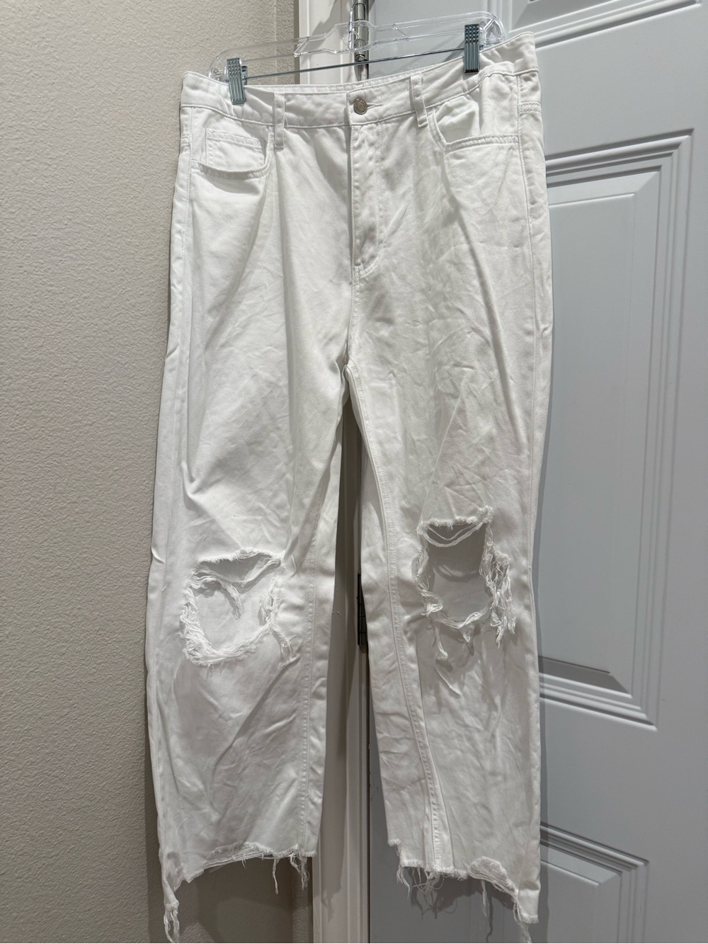 VERVET BY FLYING MONKEY White Distressed Wide Leg Jeans